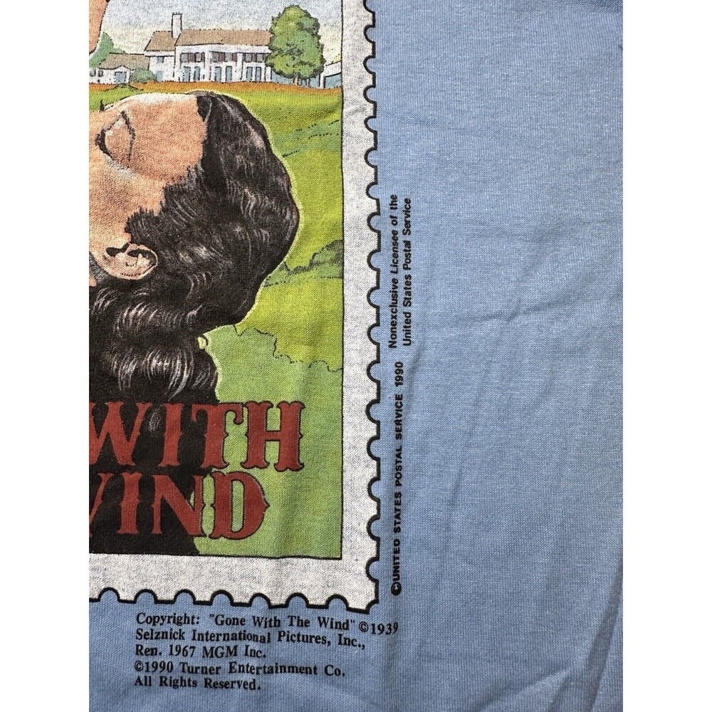 Vintage Gone With The Wind Poster Stamp T-Shirt 1990 USPS NOS Blue Men’s Size L - Picture 5 of 7